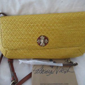 Patricia Nash Caprina Yellow Wristlet Crossbody diamond weave Purse handbag